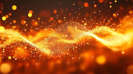 Abstract Orange Technology Background with Digital Firework of Connected Dots and Lines