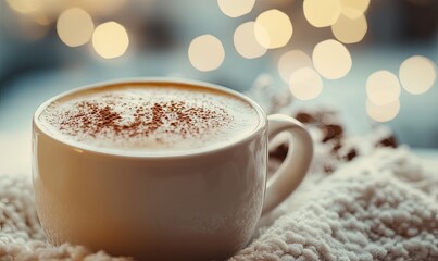 A close-up of a frothy cappuccino served in a stylish mug