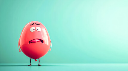 Red balloon character is feeling sad on green background
