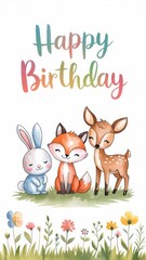 Adorable Woodland Animals Happy Birthday Card