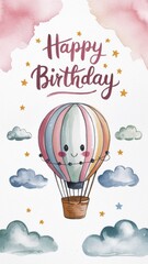 Whimsical Hot Air Balloon Birthday Greeting Card