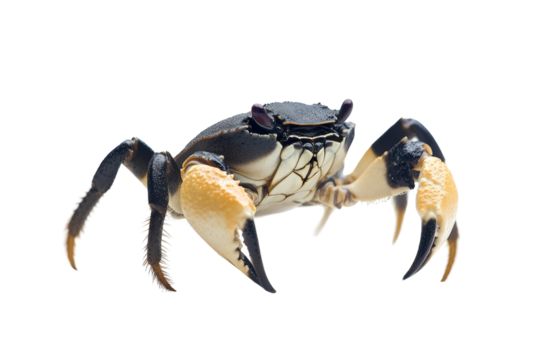 Live crab walking with extended legs and open claws ,Isolated on transparent background