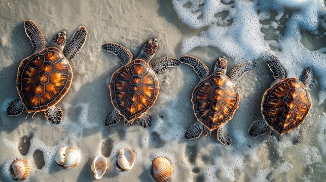 Sea Turtles on the Shoreline at Sunrise
