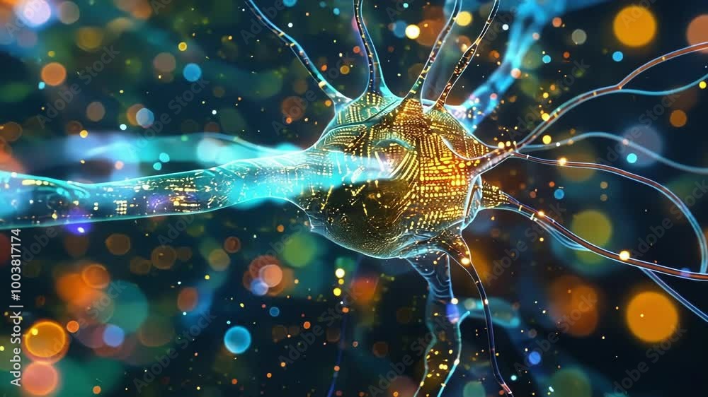 Poster brain neuron is firing making connections through its neural network in an abstract representation o
