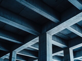 Abstract view of concrete structural elements showcasing modern architectural design and geometric patterns.