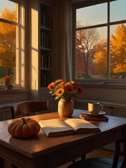 Cozy Reading Nook with Autumnal View