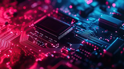 Fototapeta premium Close-up of a circuit board with glowing lights. Perfect for illustrating technological concepts.