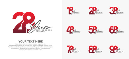 Naklejka premium Anniversary logo set vector design, red and black for celebration event