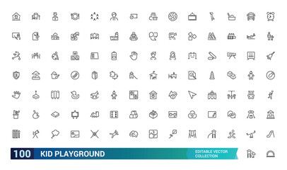 Kids playground icons collection, Outline set of kid playground. Vector icons for web and ui design, Editable stroke. Pixel perfect.