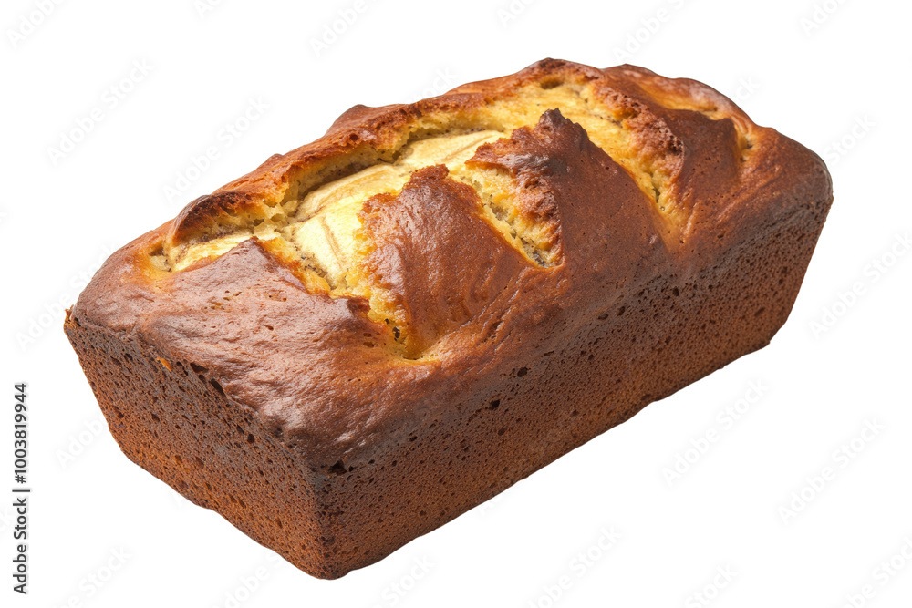 Poster freshly baked banana bread with golden crust ,isolated on transparent background