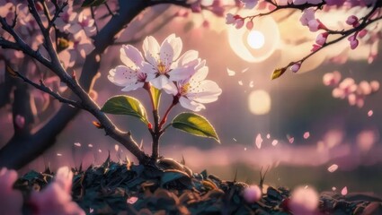 Obraz premium Serene Blossom Under a Golden Sunset
