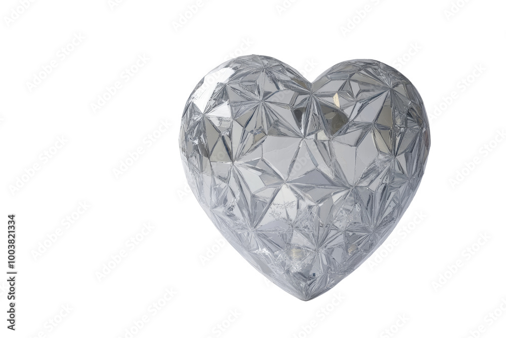 Poster Faceted geometric heart with intricate patterns ,Isolated on transparent background