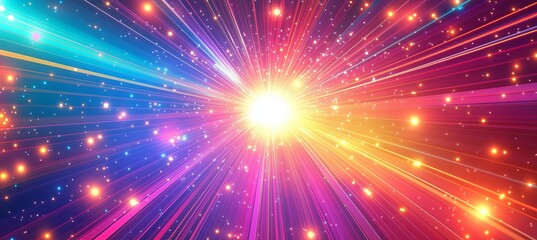 Shiny light colorful sunburst rays explosion cartoon style background. Generative AI technology.