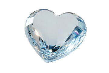 Crystal clear glass heart with reflective light effects ,Isolated on transparent background