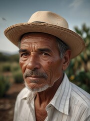 Fototapeta premium Portrait of an Elderly Man in a Straw Hat