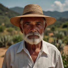 Fototapeta premium Portrait of an Elderly Man in a Straw Hat