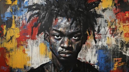 A portrait of a young artist amid vibrant urban abstract colors
