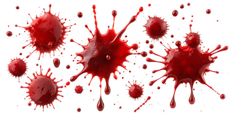 Set of blood stains and drops png  isolated on white background.AI GENERATED