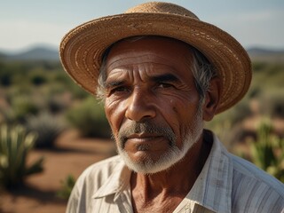 Fototapeta premium Portrait of an Elderly Man in a Straw Hat