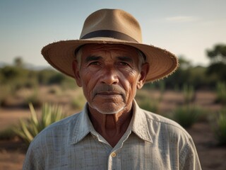 Fototapeta premium Portrait of an Elderly Man in a Straw Hat