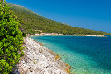 The peninsula Karaburun in Albania near the city of Vlore. A touristic hotspots for daytrips to swim in the crystal clear waters and it marks the border between the Adriatic and Ionian seas