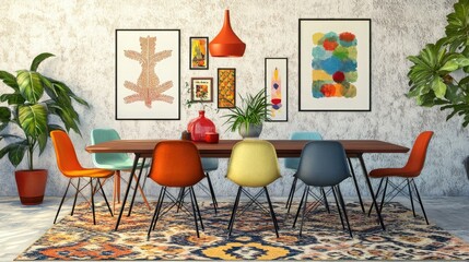 Obraz premium Dining space with a mid-century modern table