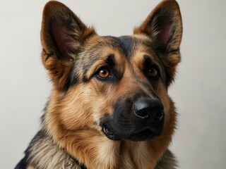Cute German shepherd dog head on a white background.