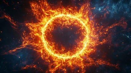 Obraz premium Fiery ring circling an intricate mandala, representing spiritual energy and burning passion, flames radiating outward in a stunning display of heat and power
