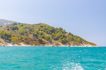 Fototapeta premium Sazan is an Albanian uninhabited island in the Mediterranean Sea. It us the largest of Albania's islands and it was a designated military exclusion zone. It lies in a strategically important location