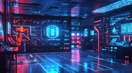 Futuristic Neon-Lit Virtual Reality Technology Room