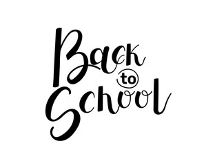 Text Back to school. Black font. Hand drawn lettering style, calligraphy. Ready for greetings card design. Vector illustration isolated on white background