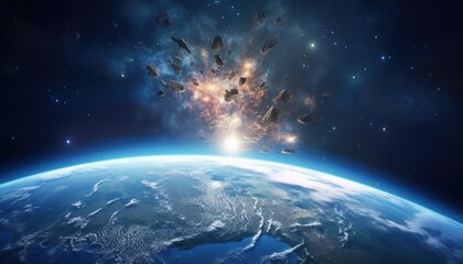 Obraz premium Very high definition picture of planet earth in outer space. Spacecrafts lifting off from USA soil.