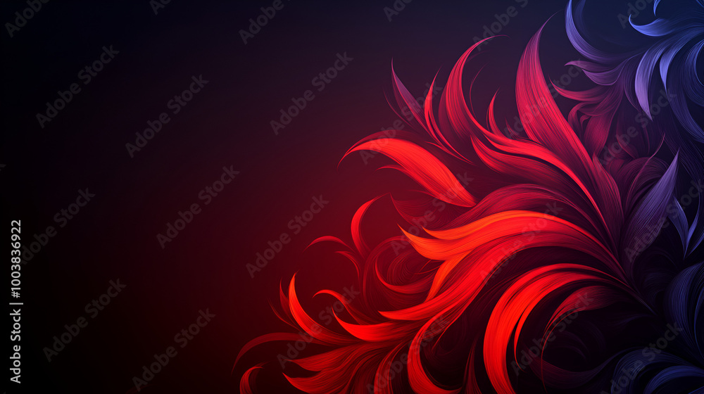 Wall mural vibrant red and black abstract floral design with flowing shapes creating a captivating visual exper
