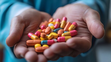 Healthcare worker explaining the use of ARV medication to a patient in a private consultation room emphasizing education and support Large space for text in center Stock Photo with copy space