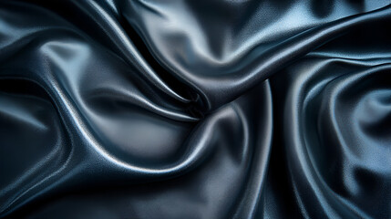 Fototapeta premium Elegant dark satin fabric draped and curled gracefully to create a luxurious texture and sheen in a close-up view