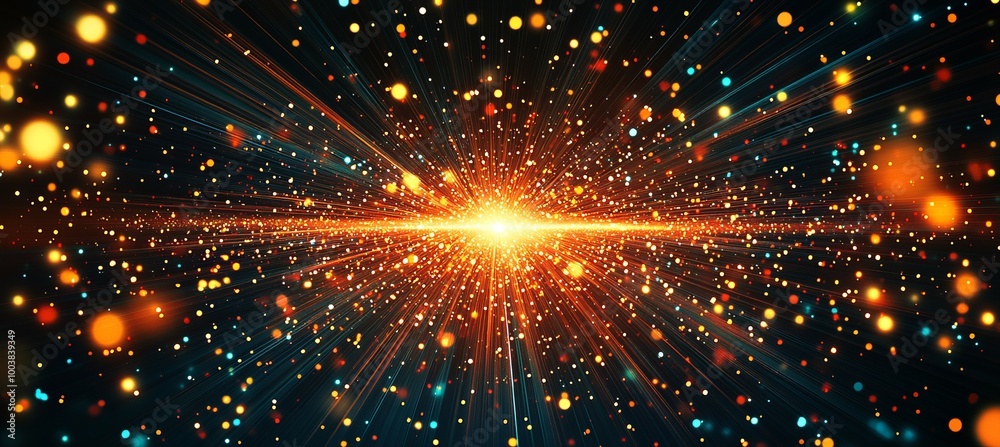 Wall mural light rays sunburst explosion on dark space background. generative ai technology.