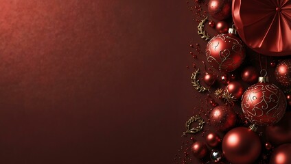Festive red background with decorations and space for text or product.