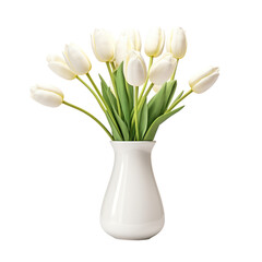 White tulip flowers in a vase isolated on white or transparent background, png clipart, design element. Easy to place on any other background. © Sunny_nsk