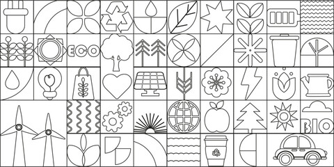 Geometric outline modern eco friendly bauhaus background. Seamless pattern