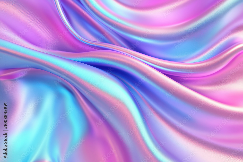 Poster smooth pink and blue satin fabric flowing and forming abstract shapes