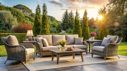 Fototapeta premium Elevate your exterior with this luxurious outdoor furniture set, designed for patios and gardens, creating perfect