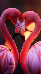 Naklejka premium Two flamingos forming a heart shape at