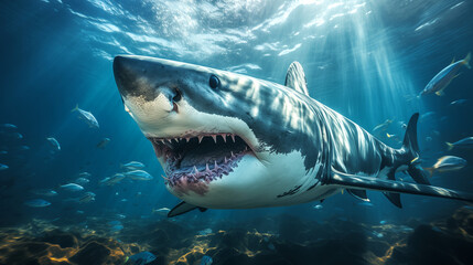 Naklejka premium Shark swimming in deep ocean waters 