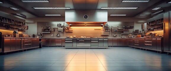 Modern Industrial Kitchen Interior with Stainless Steel Cabinets and Appliances
