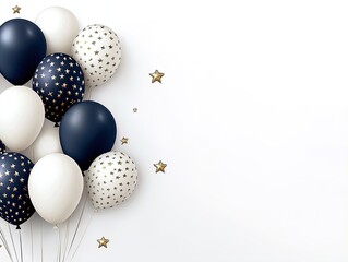 Festive Navy Blue and White Balloons with Gold Stars: Perfect Poster for Sports Interiors or Any Celebration Atmosphere