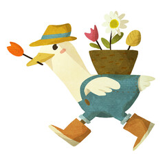 watercolor duck and flowers logo character cartoon illustration
