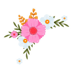 Corner frame flowers and foliage illustration on white