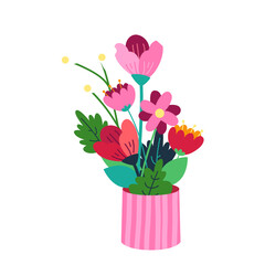 Flowers bouquets collection in flat style on white