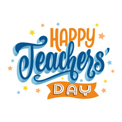 Hand drawn flat teachers' day lettering on white