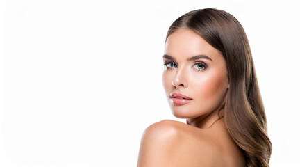 Obraz premium Woman Beauty Face, Young Fashion Model Makeup, Skin Care Portrait, Isolated over White background
